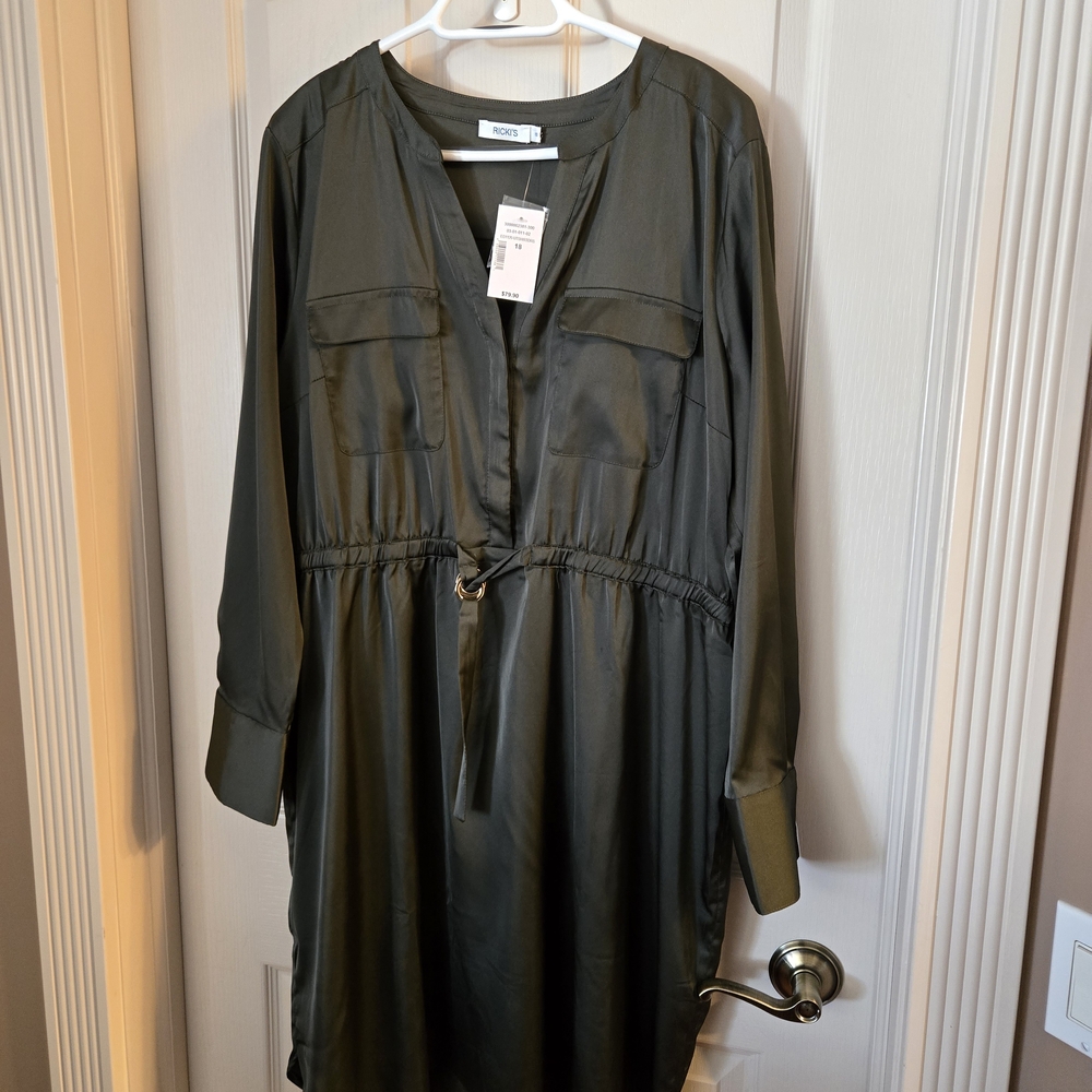 Ricki'a Elegant Olive Green Shirt Dress